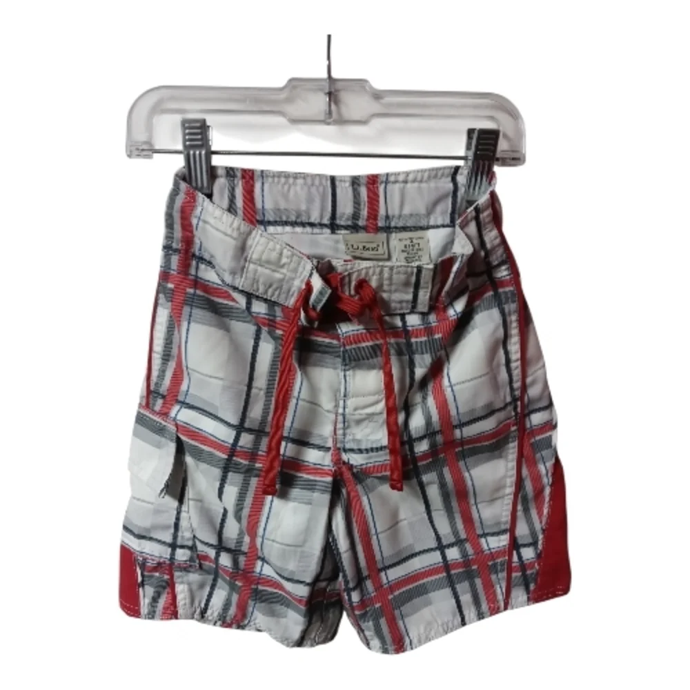 M8) L.L.Bean Boys Plaid Swim Trunks Size 4 UPF 50+ Drawstring